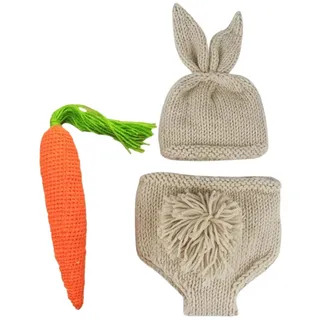Holibanna Neugeborene Fotoshooting Outfit Satz aus Weichem Wollgarn mit Gestrickter Hasenmütze und Hose Komfortabel und Hautfreundlich für Shower und Erste Babyfotos