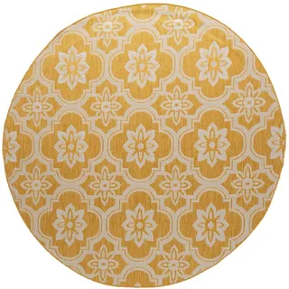In- & Outdoor Teppich Rund - Rio Flower Gelb - Ø 120 cm | Wetterfest - Polypropylene - Garden / Terrace - Terrasse teppich - Outdoor rug