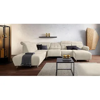 Home Affaire Wohnlandschaft HOME AFFAIRE "Manhattan U-Form", beige (creme), B:345cm H:102cm T:247cm, Luxus Microfaser2 (90% Polyester, 10% Polyamid);Flachgewebe (100% Polyester);Luxus-Microfaser1 (100% Polyester), Sofas, Wohnlandschaft, 2 Sitze mit elektrischer 