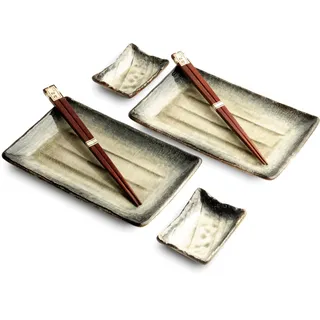 WestCraft Sushiteller SUSHI TELLER SET, Sushi Geschirr Set, Mehrteiliges Sushi-Set, (6 St), für 2 Personen Sushi-Teller, Schalen und Essstäbchen versch. Designs