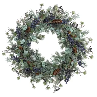 Tannen-Mix-Kranz mit Zapfen und blauen Beeren 65cm DP künstlicher Tannenkranz Beerenkranz Weihnachtskranz