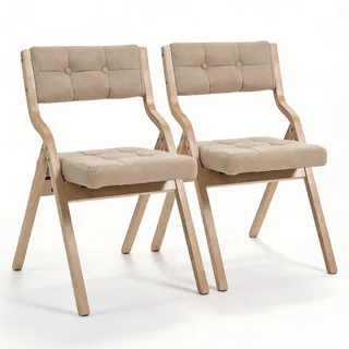 SEEDWAVE gepolsterte Klappstühle 2er Set - Esszimmerstühle mit Holzfüßen im nordischen Stil, Rückenlehne mit 110° Neigungswinkel, montagefrei (Khaki)