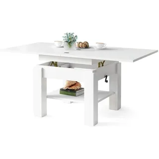 designimpex Couchtisch Design Cleo stufenlos höhenverstellbar aufklappbar Esstisch weiß