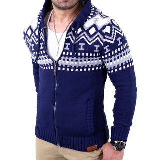 Reslad Strickpullover Reslad Herren Grobstrick Norweger Winter Strickjacke mit Kapuze RS-310 (1-tlg) Strickjacke Zipper Hoodie blau S