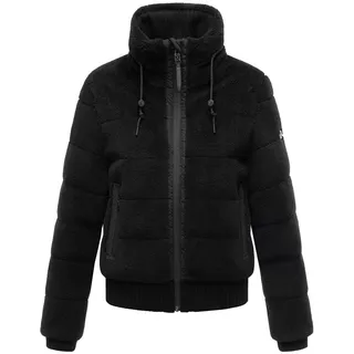 Navahoo Damen Teddy-Fleecejacke warme Winterjacke Plüschjacke mit Rippstrickdetails Schneepuder 14 Black Gr. XS - XS