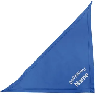 Schecker Besticktes Hundehalstuch/Dreieckstuch/Kopftuch mit Motiv incl. Bestickung - Bodyguard + Name vom Hund - Royalblau 65 cm