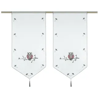 Joyswahl Panneaux (1 St), Stangendurchzug, transparent, Eule Muster estickte Scheibengardinen mit Quaste Tunnelzug Kurzstores grau|weiß 40 cm x 60 cm