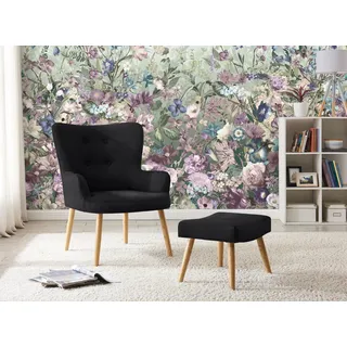 OTTO home Ohrensessel Levent Mikrofaser 70 x 85 x 70 cm Schwarz mit Hocker