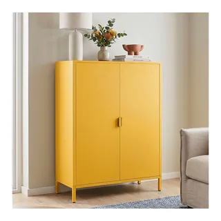 skølm Kommode Ituri aus Metall (Senfgelb), Highboard mit 2 Einlegeböden, höhenverstellbare Füße gelb