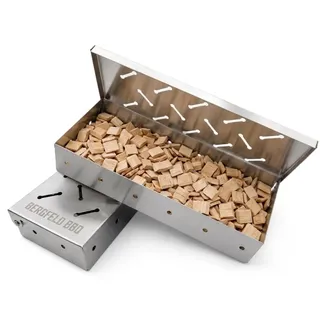 Bergfeld BBQ – Doppelpack - 2x Räucherboxen inkl. Räucherchips für alle Grillarten – Smokerbox aus robustem Edelstahl zum Grillen – BBQ-Aroma für Fleisch, Fisch & Gemüse (Größe: 22 x 9,5 x 4 cm)