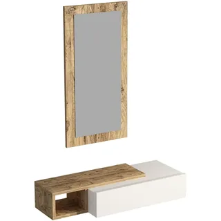 Hanah Home Modernes Sideboard mit Spiegel, Kiefernholz & Weiß, 82 cm | 100% melaminbeschichtet, 18 mm stark | Wandmontage, stilvolle Aufbewahrungslösung