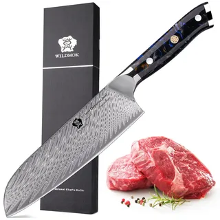 WILDMOK Kochmesser 17cm ultrascharfer japanischer VG10 Stahlkern, geschmiedete Damastklingen Küchenmesser, Damaststahl- und Harzgriff-Kochmesser, Hackmesser für Fleisch, Gemüse, Obst