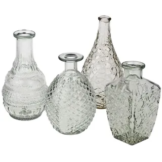 Werner Voss GmbH Deko Blumen Glas Vasen 4er Set Höhe 20 cm rund eckig klar Tisch Flaschen Trocken