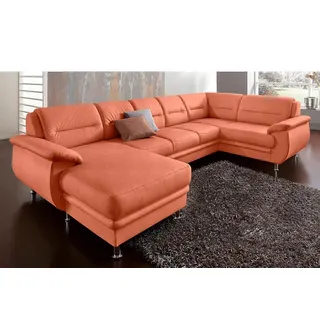 sit&more Wohnlandschaft SIT & MORE "Mailand U-Form, B: 312 cm", orange (terrakotta), B:312cm H:85cm T:179cm, NaturLEDER (echtes Rindleder)/Korpus passendes Kunstleder Softlux;Luxus-Microfaser Altara Nubuck (100% Polyester);Kunstleder Softlux;Luxus-Kunstleder, 