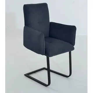 Freischwinger K+W KOMFORT & WOHNEN "6502", blau (marine, schwarz), B:61cm H:90cm T:62cm, Stühle, Freischwinger, Freischwinger mit Armlehnen, Flachstahlkufe in schwarz