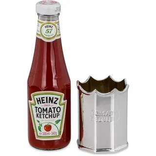 Versilberter Ketchup Flaschenhalter mit Ketchup-Flasche 300 ml - Ständer 9 cm hoch/mit Flasche 20 cm - Tischdeko für Küche & Restaurant