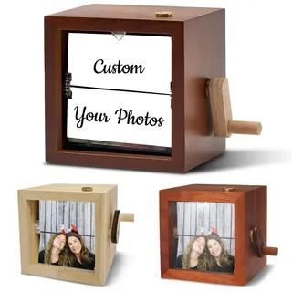 Personalisierte hölzerne Flip-Foto-Box, individueller Animationsrahmen mit LED-Licht, Freundschaftsgeschenk für Geburtstag, Weihnachten oder Neujahr