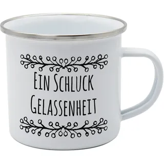 Tasse Schluck Gelassenheit Emaille 350ml, Camping, Outdoor, Trinkbecher, Emaillebecher, Emailletasse, lebensmittelecht, GEDA LABELS, Blau