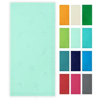 ZOLLNER Strandtuch - hautfreundliches und saugstarkes Handtuch in 100x200 cm - waschbar bis 60°C - Baumwolle in Mint - eingewebte Meerestiermotive - Oeko Tex® Zertifiziert