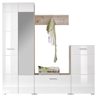 Xora Garderobe, Weiß, Eiche, Glas, Holzwerkstoff, 195x195x36 cm, Garderobe, Garderoben-Sets