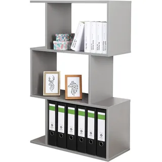 RICOO Standregal 3 Regalböden WM075-PL Raumteiler Regal schmal platingrau 106×70×30 cm Bücherregal Holzregal Wand Würfelregal Büroregal klein Regale & Ablagen Bookshelf Wandregal Holz