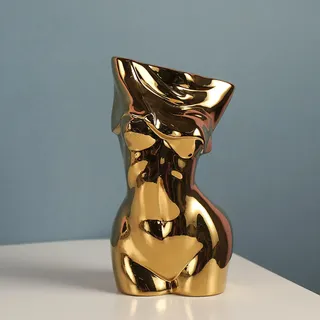 Cutfouwe Galvanisierens Vase Körperform Frau Gold Moderne Dekovase Vase Frauenkörper Blumenvase Tischvase Körperblumenvase, Minimalistische Keramikvase 20cm,Gold