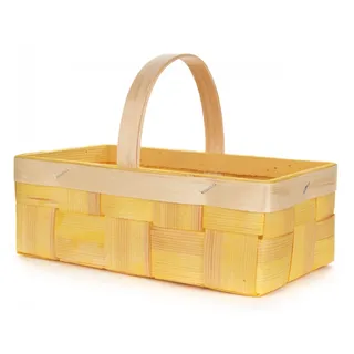 Rudolphs Schatzkiste Holzkorb Osterdekoration Spankorb mit Henkel eckig, gelb 22x14x7cm NEU DEKOKORB PILZKORB SAMMELKORB Erzgebirge