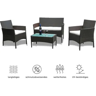 VINGO Gartenmoebel Set Hohe Qualitaet Poly Rattan Sitzgruppe Brown Lounge Set Mit 2-er Sofa, Singlestuehle, Tisch und Sitzkissen¡­ - Braun/Weiß