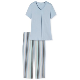 SCHIESSER Damen Schlafanzug 3/4 - Nachtwäsche, 1/2 Arm, Pyjama, Streifen Hellblau S