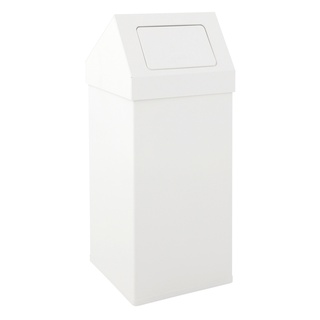 PROREGAL Eckiger Aluminium Abfallbehälter Haiti mit Push-Deckel | 55 Liter, HxBxT 77x30x30cm | Weiß