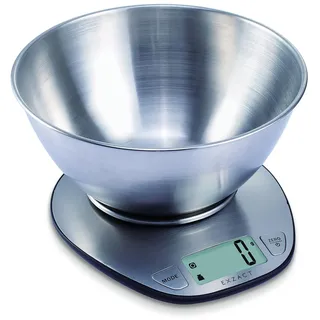 EXZACT Digitale Küchenwaage Edelstahl - Elektronische Kochwaage mit Abnehmbarer Schüssel zum Backen und Kochen - Tara-Funktion - Max 5 kgs - küchenwaage mit schüssel