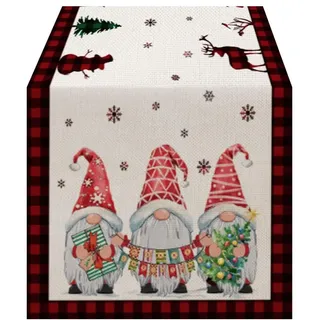 LOZULO Tischläufer Weihnachten Modern Läufer Tisch Kariert Leinen Tischläufer Abwaschbar Weihnachtstischläufer Rot Table Runner Christmas Tischdeko Outdoor Wetterfest Tischläufer 33x183