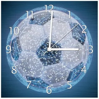 Wallario Wanduhr Fußball digital - Netzwerk in blau (Aluverbunduhr) schwarz