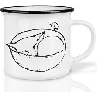 Ligarti® Keramiktasse [Design by H. Ligeti] Design Mug & handveredelter Becher I Spülmaschinengeeignete Tasse, Kaffeetasse, Teetasse, Cup (schlafender Fuchs)