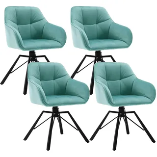 WOLTU Esszimmerstühle 4er Set drehbar, 360° Drehstuhl Armlehne Küche | Samt gepolstert, FSC-Holz & Metallgestell, Verstellbare Fußpads, belastbar 150kg, für Wohnzimmer Büro Schlafzimmer,Türkis