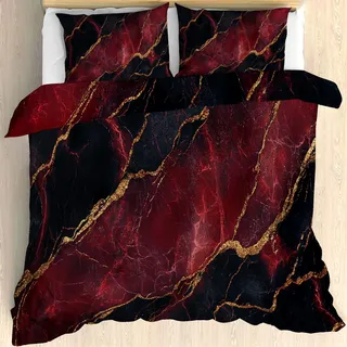 Maohryzed Rote Schwarze Marmor Bettwäsche-Sets - Abstrakter Luxus Mikrofaser Bettwäsche 135x200 4teilig - Kuschelige Bettbezug Wendebettwäsche mit Reißverschluss und 2 Kissenbezüge 80x80 cm