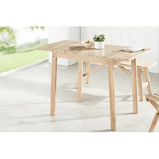 riess-ambiente Gartentisch BALI 110cm natur hell – Massivholz, ausklappbar, wetterfest (Einzelartikel, 1-St), ausklappbarer Outdoor-Holztisch im Naturton – ideal für kleine Balkone braun