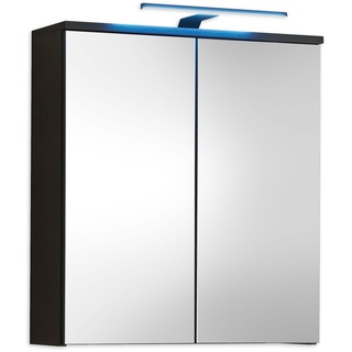 SPICE Spiegelschrank Bad mit LED-Beleuchtung in Schwarz matt - Badezimmerspiegel Schrank mit viel Stauraum - 60 x 66,5 x 20 cm (B/H/T)