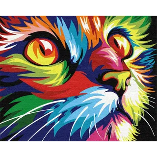 ARTNAPI Malen nach Zahlen Erwachsene mit Rahmen | DIY Handgemalt | Tiere - Gefärbte Katze | Kit für Anfänger und Erwachsene | Set inklusive Acrylfarben & Pinsel | 40x50cm Leinwand | Ideal als Geschenk