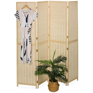 Relaxdays Paravent, 4-teilig Hellbraun,