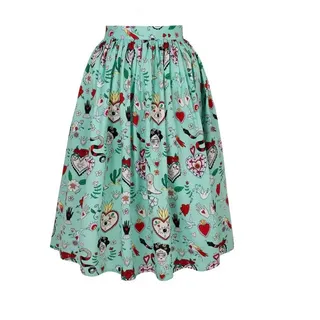Hell Bunny A-Linien-Rock Tijuana Sugar Skull Tattoo Print Tellerrock Rockabilly L