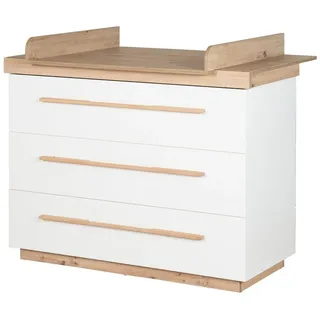 roba® Wickelkommode Lumo - Schranktief - aus Holz - Weiß / Artisan Eiche - MADE IN EUROPE, Wickeltisch mit 3 Schubladen inkl. Füßen und Griffen aus Massivholz weiß