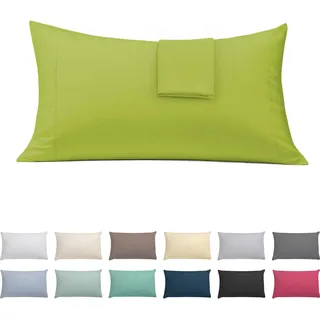 ECOMMERC3 Kopfkissenbezüge 45x85 cm 2er-Set Baumwoll-Mix | Pistazie | 50 % Baumwolle, 50 % Polyester - maschinenwaschbar - knitterarm - langlebig - Qualität aus Spanien