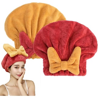 Coonoor Turban-Handtuch Mikrofaser Haarturban, Niedliche Schleife Handtuch, (2-St) gelb|rot