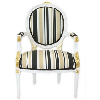Casa Padrino Besucherstuhl »Barock Salon Stuhl Weiß / Gold / Mehrfarbig 50 x 50 x H. 105 cm - Gestreifter Barock Stuhl mit Armlehnen - Barock Möbel«