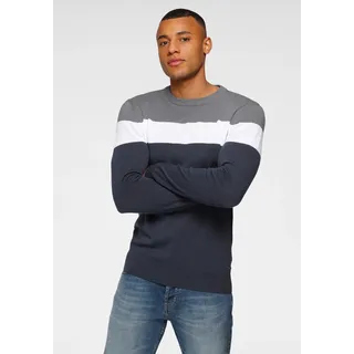 Rundhalspullover H.I.S "neue Farben", Herren, Gr. 3XL (64/66), grau (grau, meliert, gestreift), Feinstrick, Obermaterial: 50% Baumwolle, 50% Polyacryl, regular fit, Rundhals, Rippstrickbündchen, Pullover Rundhalspullover, Colorblocking, in leichter Strickqualität
