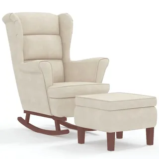 vidaXL Schaukelsessel und Hocker mit Holzbeinen Creme Samt