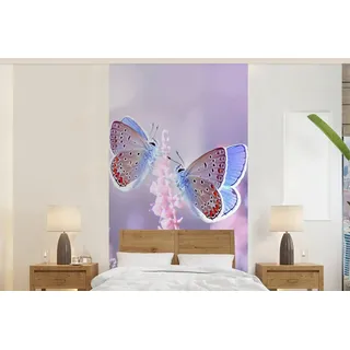 MuchoWow Fototapete Schmetterling - Lavendel - Blumen - Lila, Matt, bedruckt, (5 St), Vliestapete für Wohnzimmer Schlafzimmer Küche, Fototapete, 120x240 cm bunt 1.2 m x 2 m