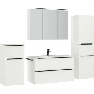 nobilia® Badmöbel-Set Levere, (4-St., vormontiert, mit Soft-Close), inkl. Spiegelschrank mit Beleuchtung und Dimmerfunktion, in 4 Breiten weiß 210 cm x 169 cm x 48,7 cm
