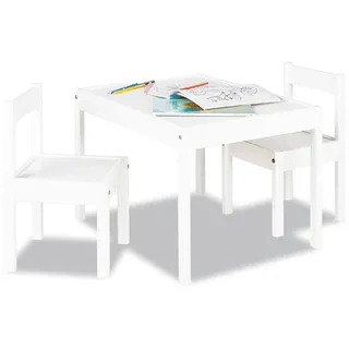 Pinolino Kindersitzgruppe Sina, 3-teilig, aus Holz, 2 Stühle und 1 Tisch, für Kinder ab 2 Jahren, weiß lackiert